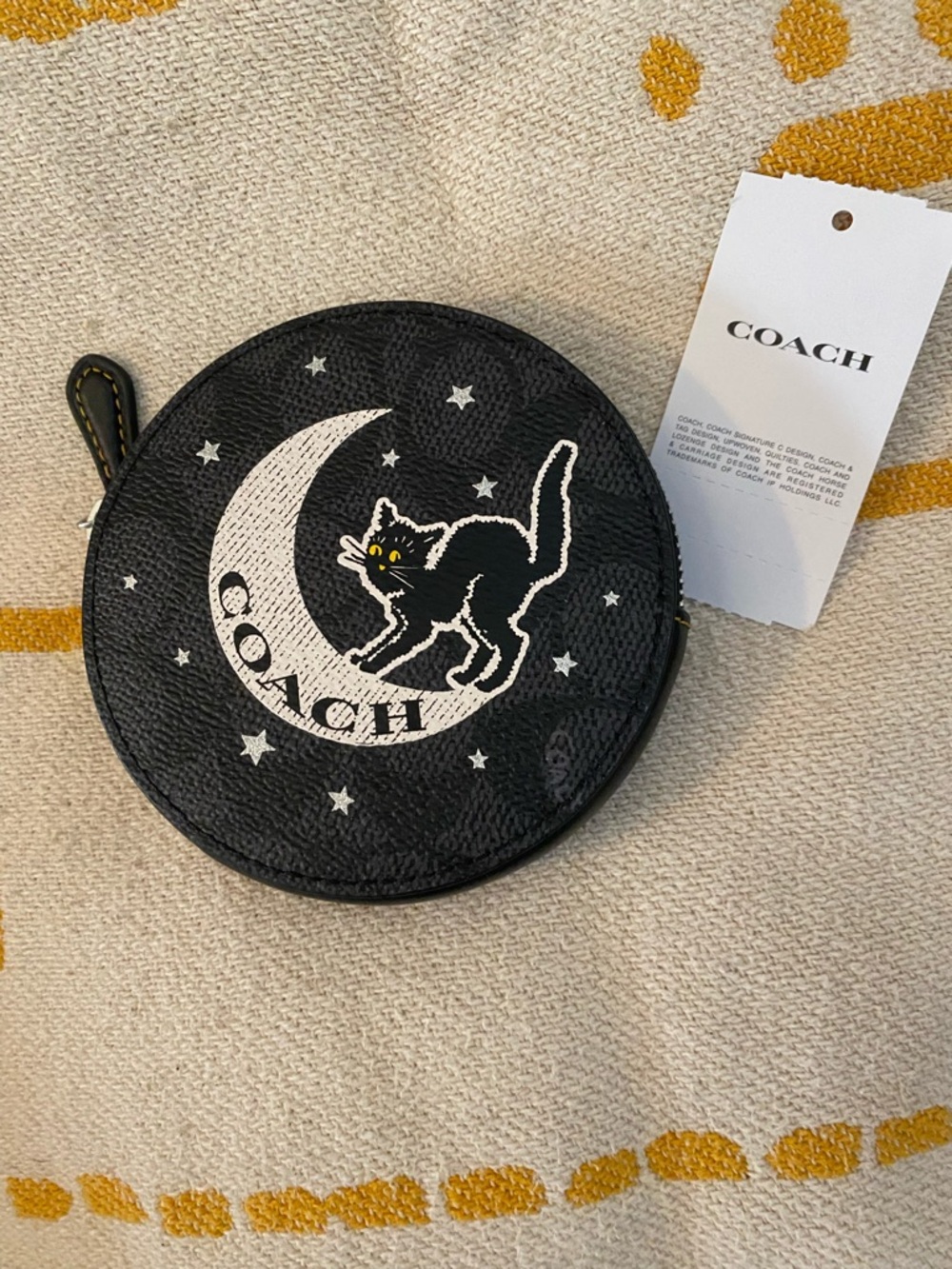 COACH Coin Case in Signature Canvas with Halloween Graphic- Cat - NWT